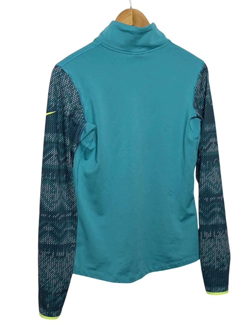 Nike Pro Dri Fit 1/4 Zip Womens L Teal‎ Thumbhole Athletic Top
